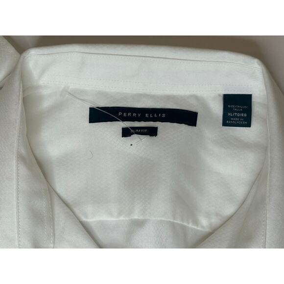 Perry Ellis Slim Fit Stain Resistant White Button Up Shirt XL Corpcore Party NWT - Picture 2 of 12